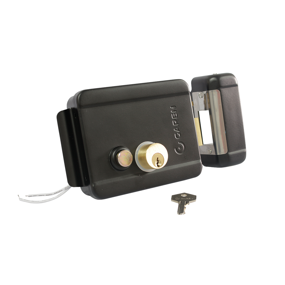 SEG - CERRADURA ELECTRICA REVERSIBLE CON BOTON NEGRA 12V - GAREN